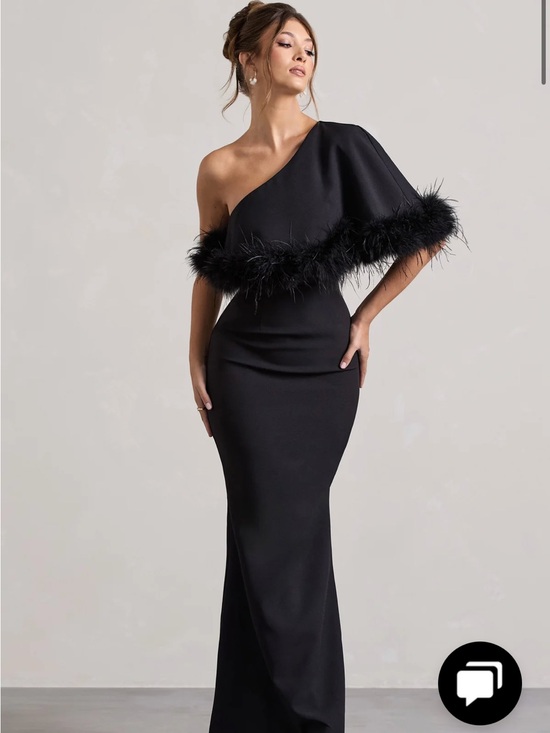 Club London Dresses & Skirts - Elegant One-Shoulder Black Feather-Trim Gown